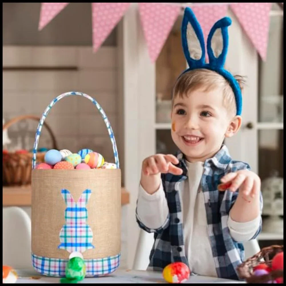 Canvas Reusable Grocery Tote Bunny Easter Basket Storage Bag